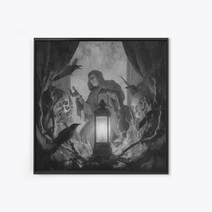 The Bone-Handled Lantern, Symbolist Dream Art, Square Wall Art, Gothic Horror Wall Art, Canvas Print, Halloween Wall Art