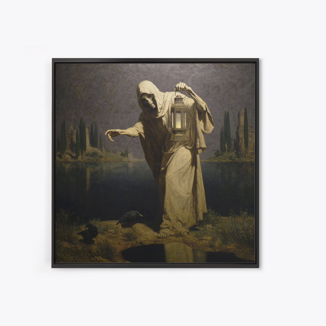 The Bone-Handled Lantern, Symbolist Gothic Landscape, Square Wall Art, Macabre Wall Art, Canvas Print, Halloween Wall Art, Horror Wall Art