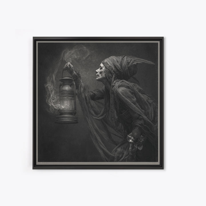 The Bone-Handled Lantern, Ornate Symbolist Art, Square Wall Art, Gothic Horror Wall Art, Framed Canvas Print, Halloween Wall Art