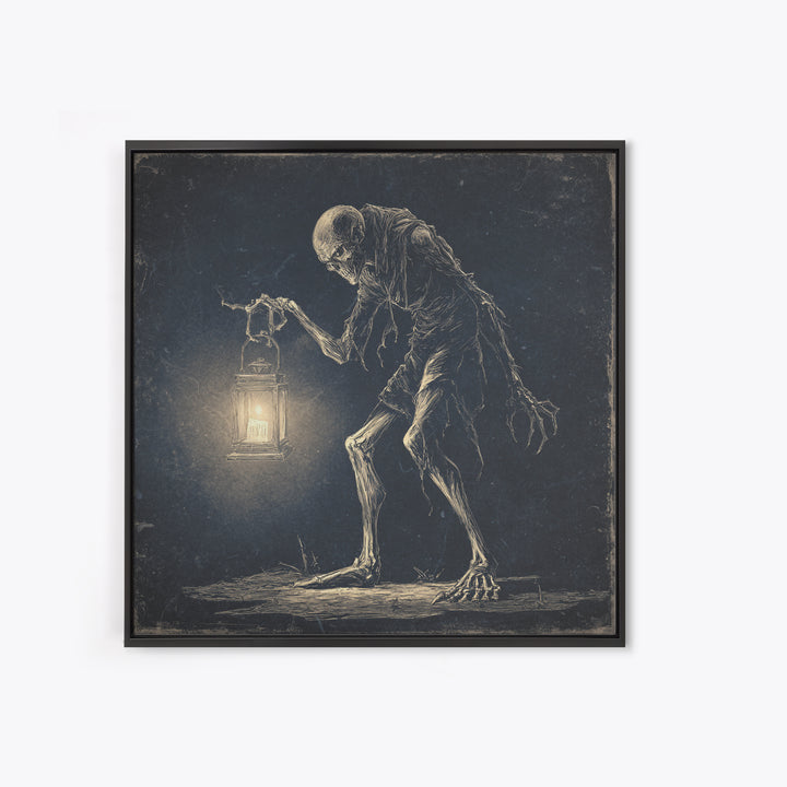 The Bone-Handled Lantern, Expressionist Nightmare Art, Square Wall Art, Dark Fantasy Wall Art, Framed Canvas Print, Halloween Wall Art