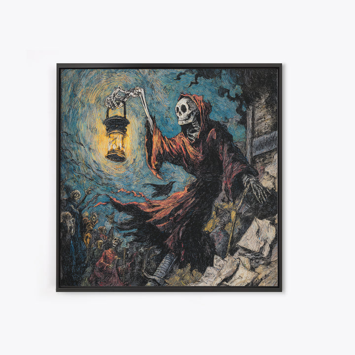 The Bone-Handled Lantern, Grotesque Carnival Art, Square Wall Art, Macabre Wall Art, Framed Canvas Print, Halloween Wall Art