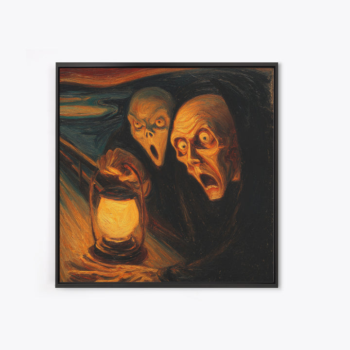 The Bone-Handled Lantern, Expressionist Gothic Art, Square Wall Art, Dark Halloween Decor, Canvas Print, Halloween Wall Art