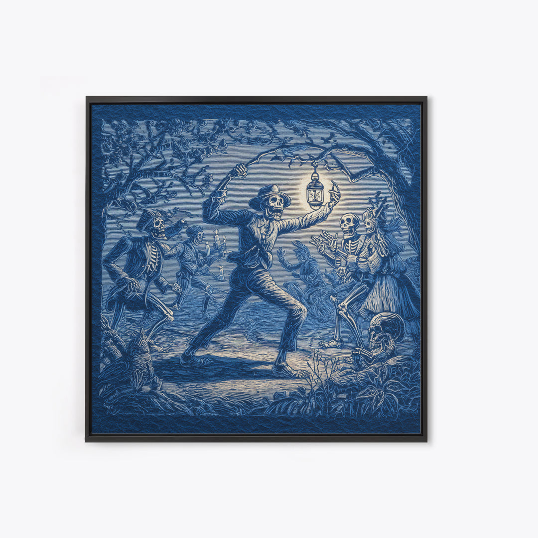 The Bone-Handled Lantern, Macabre Folk Print Art, Square Wall Art, Macabre Wall Art, Framed Canvas Print, Halloween Wall Art