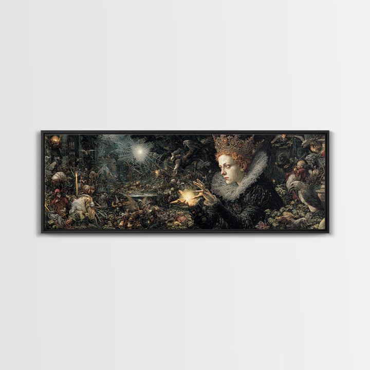 The Spiderweb Crown, Medieval Grotesque Art, Extra Wide Wall Art, Dark Fantasy Wall Art, Framed Canvas Print, Halloween Wall Art