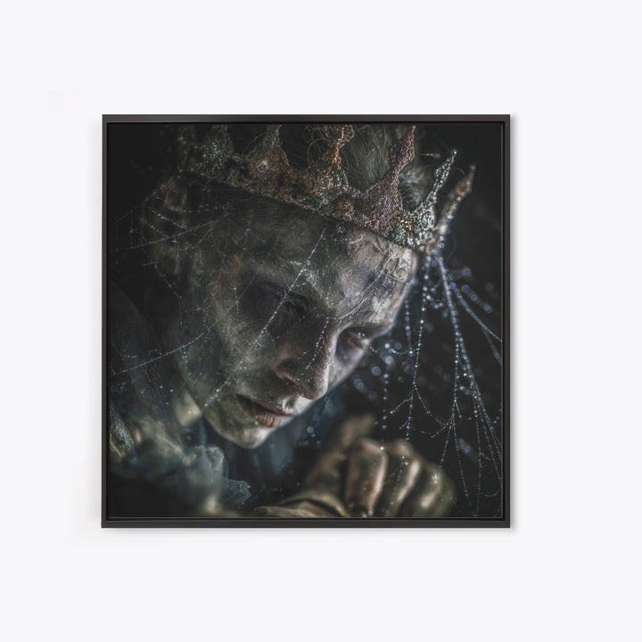 The Spiderweb Crown, Dark Renaissance Art, Square Wall Art, Macabre Wall Art, Framed Canvas Print, Halloween Wall Art