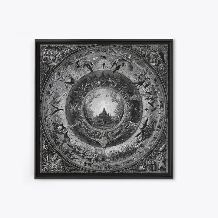 The Spiderweb Crown, Renaissance Engraving Art, Square Wall Art, Dark Halloween Decor, Framed Canvas Print, Halloween Wall Art