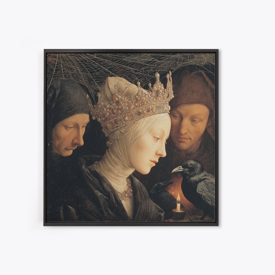 The Spiderweb Crown, Danse Macabre Art, Square Wall Art, Dark Halloween Decor, Canvas Print, Halloween Wall Art