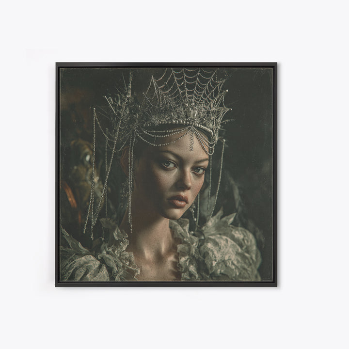 The Spiderweb Crown, Baroque Witchcraft Art, Square Wall Art, Gothic Horror Wall Art, Canvas Print, Halloween Wall Art, Halloween Decor