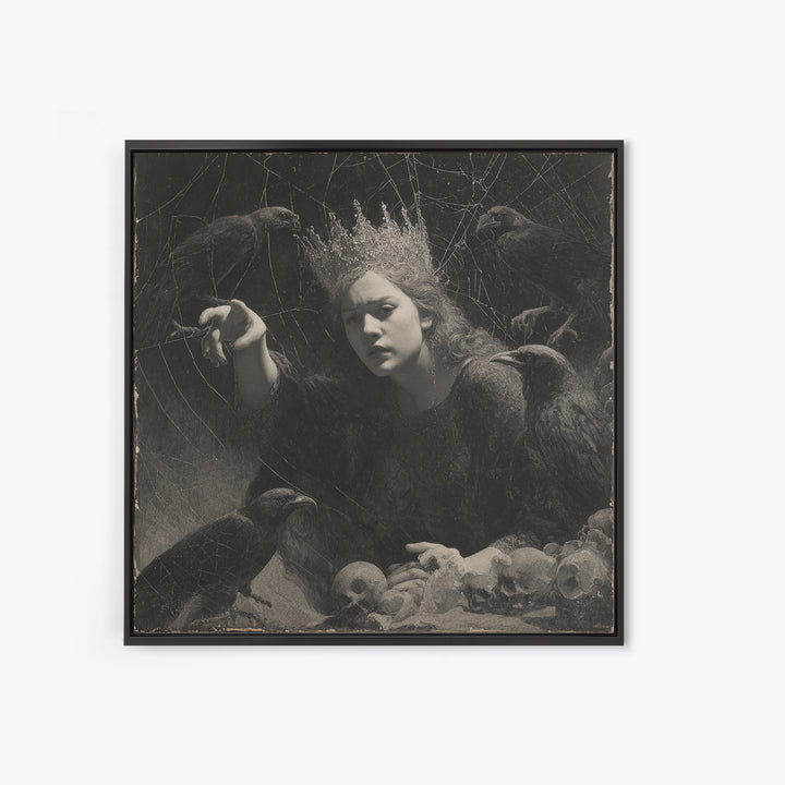 The Spiderweb Crown, Symbolist Dream Art, Square Wall Art, Gothic Horror Wall Art, Canvas Print, Halloween Wall Art