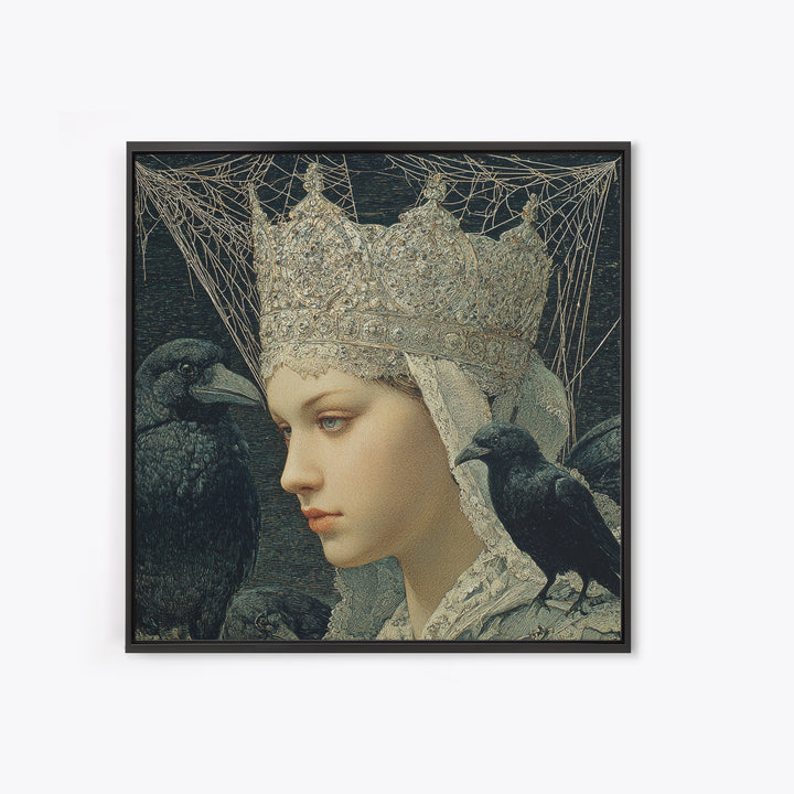 The Spiderweb Crown, Symbolist Death Art, Square Wall Art, Dark Halloween Decor, Canvas Print, Halloween Wall Art, Horror Wall Art