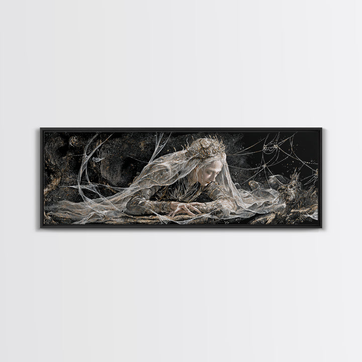 The Spiderweb Crown, Expressionist Nightmare Art, Extra Wide Wall Art, Macabre Wall Art, Framed Canvas Print, Halloween Wall Art