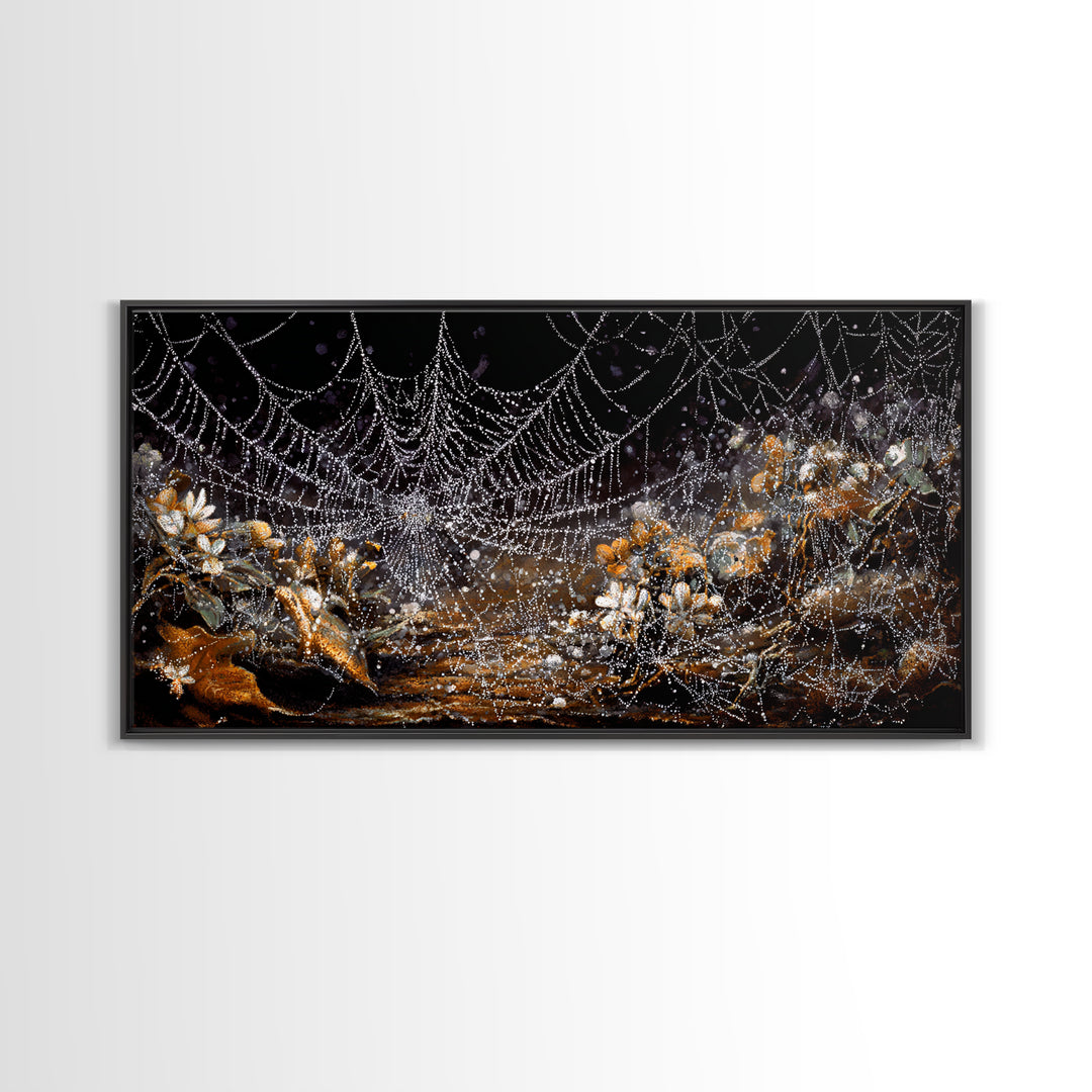 The Spiderweb Crown, Grotesque Carnival Art, Wide Panoramic Art, Dark Halloween Decor, Framed Canvas Print, Halloween Wall Art