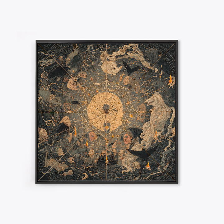 The Spiderweb Crown, Expressionist Gothic Art, Square Wall Art, Dark Halloween Decor, Canvas Print, Halloween Wall Art, Gothic Home Decor