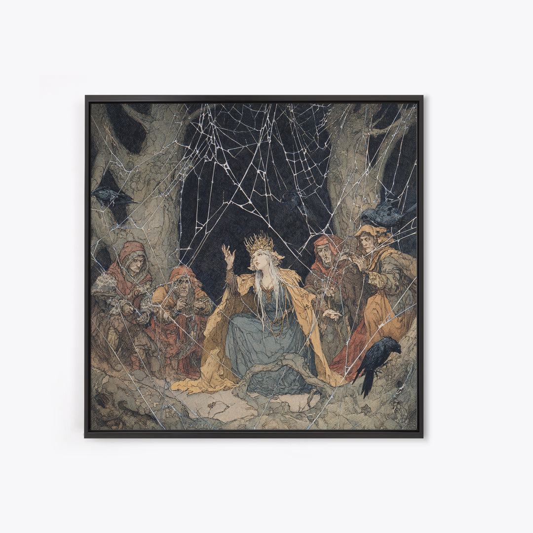 The Spiderweb Crown, Gothic Storybook Art, Square Wall Art, Macabre Wall Art, Canvas Print, Halloween Wall Art, Halloween Decor