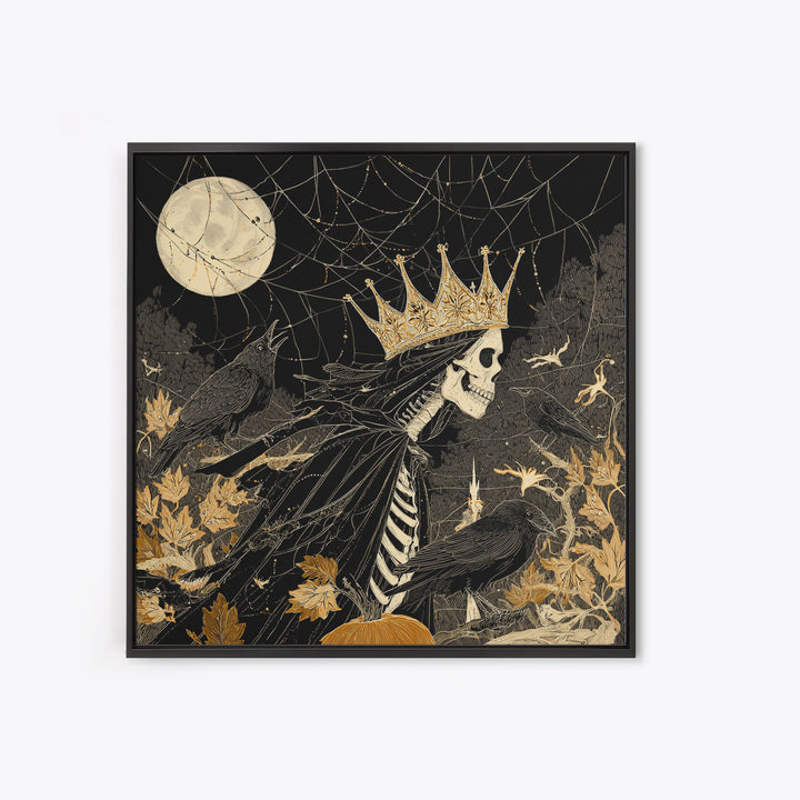 The Spiderweb Crown, Macabre Folk Print Art, Square Wall Art, Dark Fantasy Wall Art, Canvas Print, Halloween Wall Art