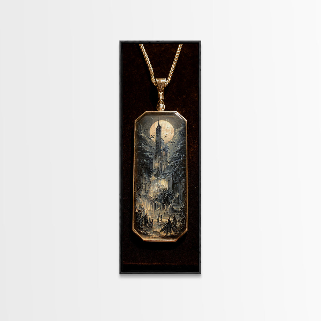 The Moonstone Amulet, Gothic Engraving Art, Tall Narrow Wall Art, Gothic Horror Wall Art, Canvas Print, Halloween Wall Art
