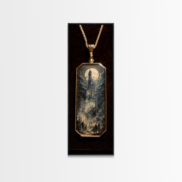 The Moonstone Amulet, Gothic Engraving Art, Tall Narrow Wall Art, Gothic Horror Wall Art, Canvas Print, Halloween Wall Art