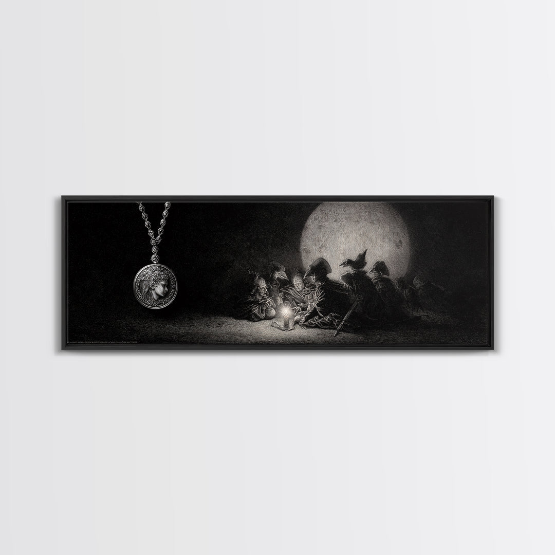 The Moonstone Amulet, Renaissance Engraving Art, Extra Wide Wall Art, Macabre Wall Art, Canvas Print, Halloween Wall Art
