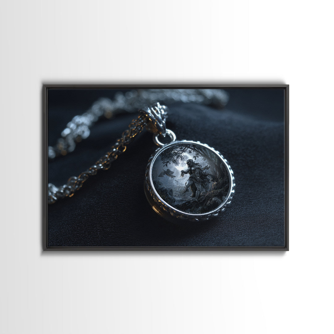 The Moonstone Amulet, Baroque Witchcraft Art, Landscape Wall Art, Macabre Wall Art, Framed Canvas Print, Halloween Wall Art