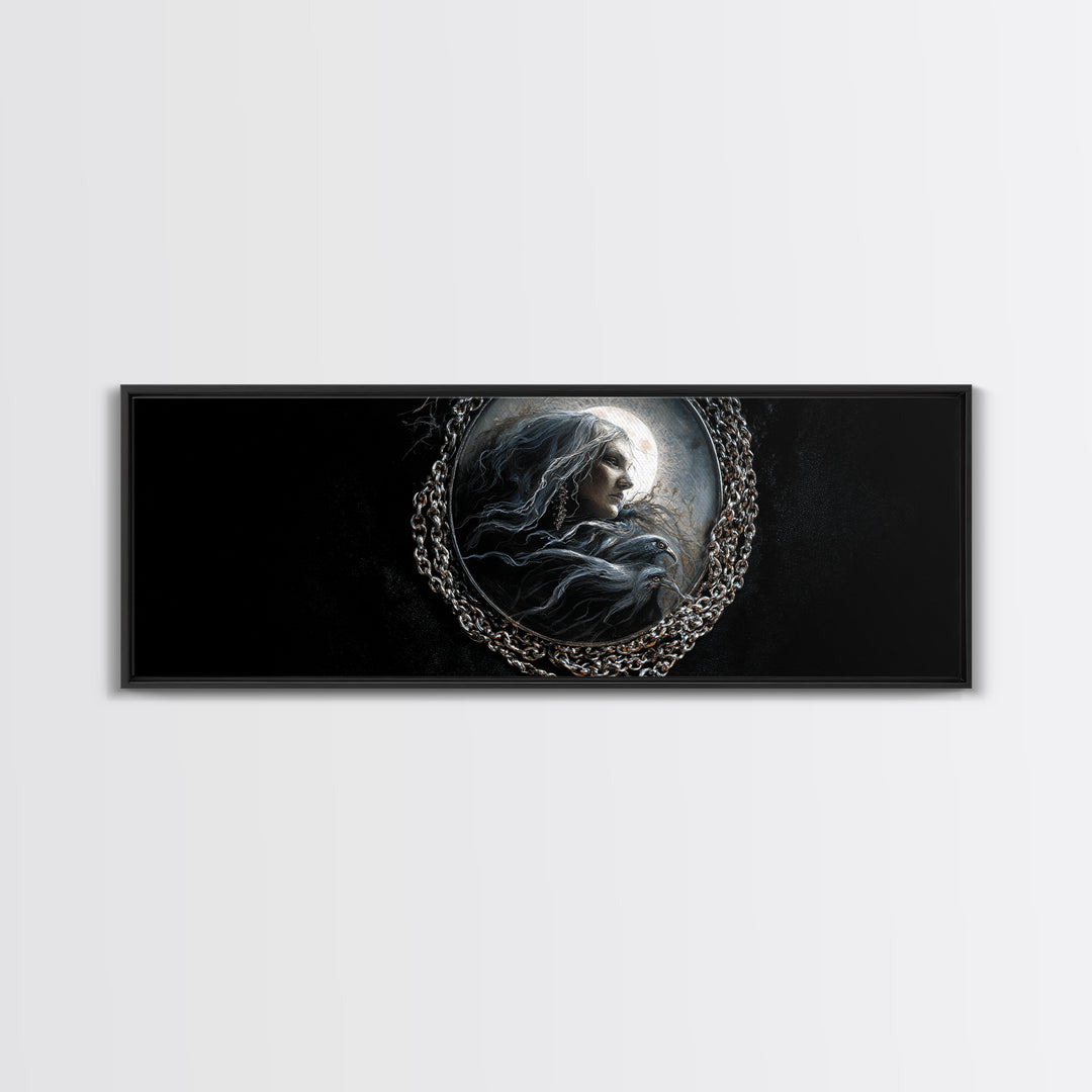 The Moonstone Amulet, Dark Romantic Horror Art, Extra Wide Wall Art, Macabre Wall Art, Canvas Print, Halloween Wall Art, Horror Wall Art