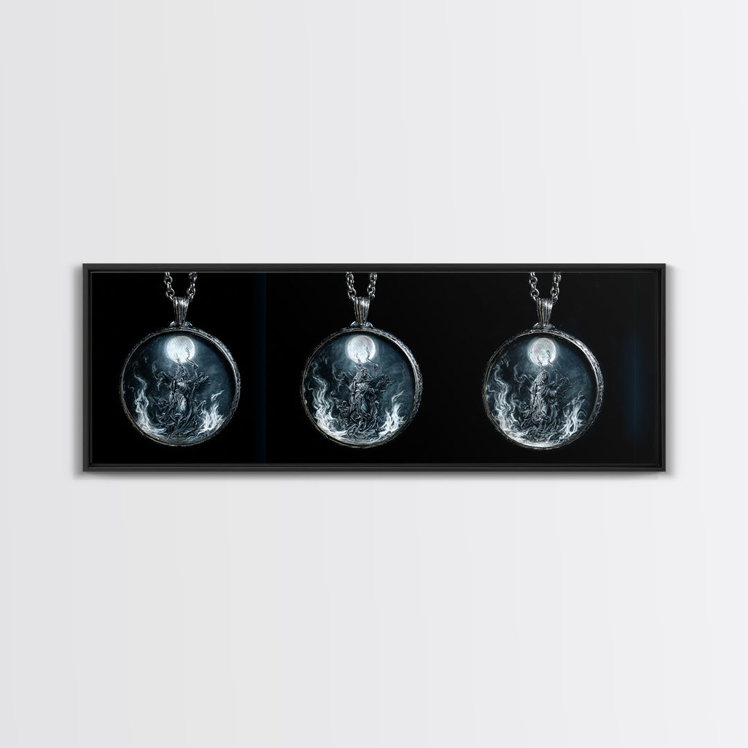 The Moonstone Amulet, Visionary Gothic Art, Extra Wide Wall Art, Dark Halloween Decor, Framed Canvas Print, Halloween Wall Art