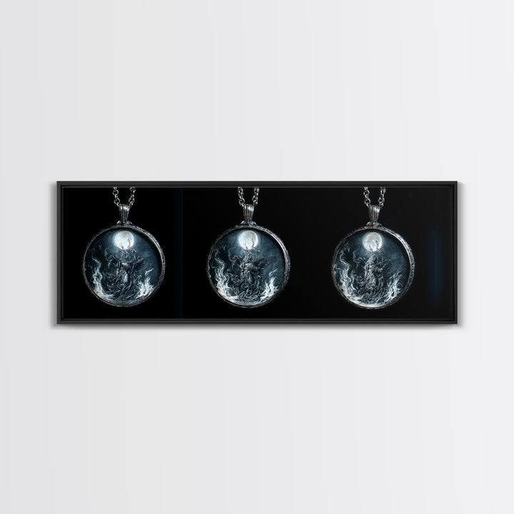 The Moonstone Amulet, Visionary Gothic Art, Extra Wide Wall Art, Dark Halloween Decor, Framed Canvas Print, Halloween Wall Art