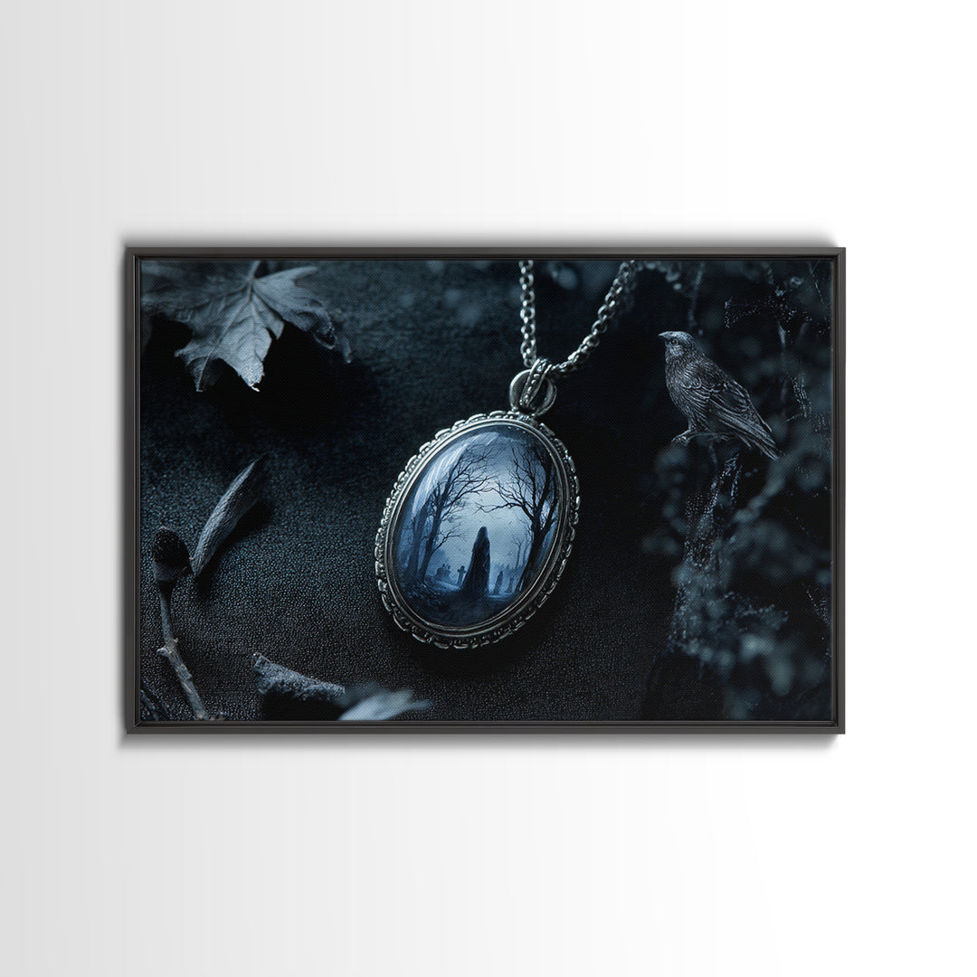 The Moonstone Amulet, Romantic Gothic Landscape, Landscape Wall Art, Dark Halloween Decor, Canvas Print, Halloween Wall Art