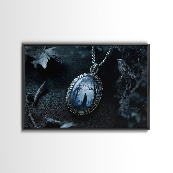 The Moonstone Amulet, Romantic Gothic Landscape, Landscape Wall Art, Dark Halloween Decor, Canvas Print, Halloween Wall Art