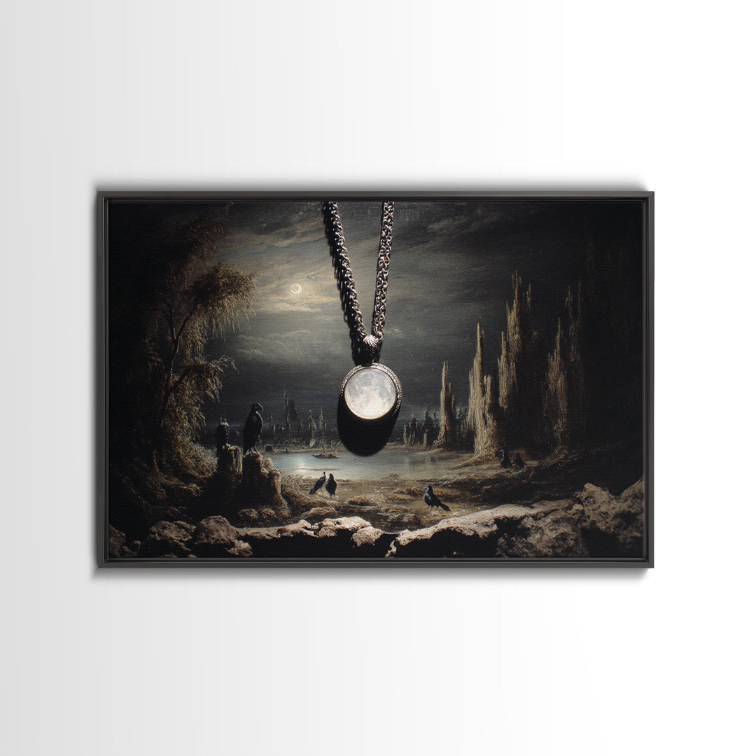 The Moonstone Amulet, Symbolist Gothic Landscape, Landscape Wall Art, Dark Fantasy Wall Art, Canvas Print, Halloween Wall Art