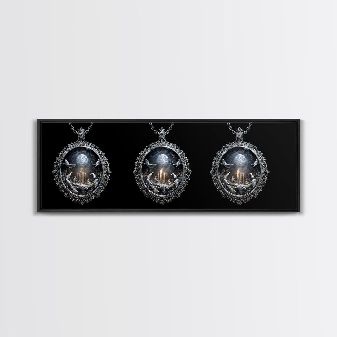 The Moonstone Amulet, Ornate Symbolist Art, Extra Wide Wall Art, Dark Halloween Decor, Canvas Print, Halloween Wall Art