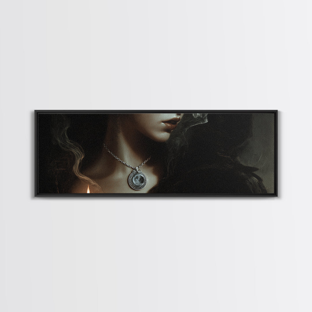 The Moonstone Amulet, Decadent Gothic Art, Extra Wide Wall Art, Dark Fantasy Wall Art, Canvas Print, Halloween Wall Art