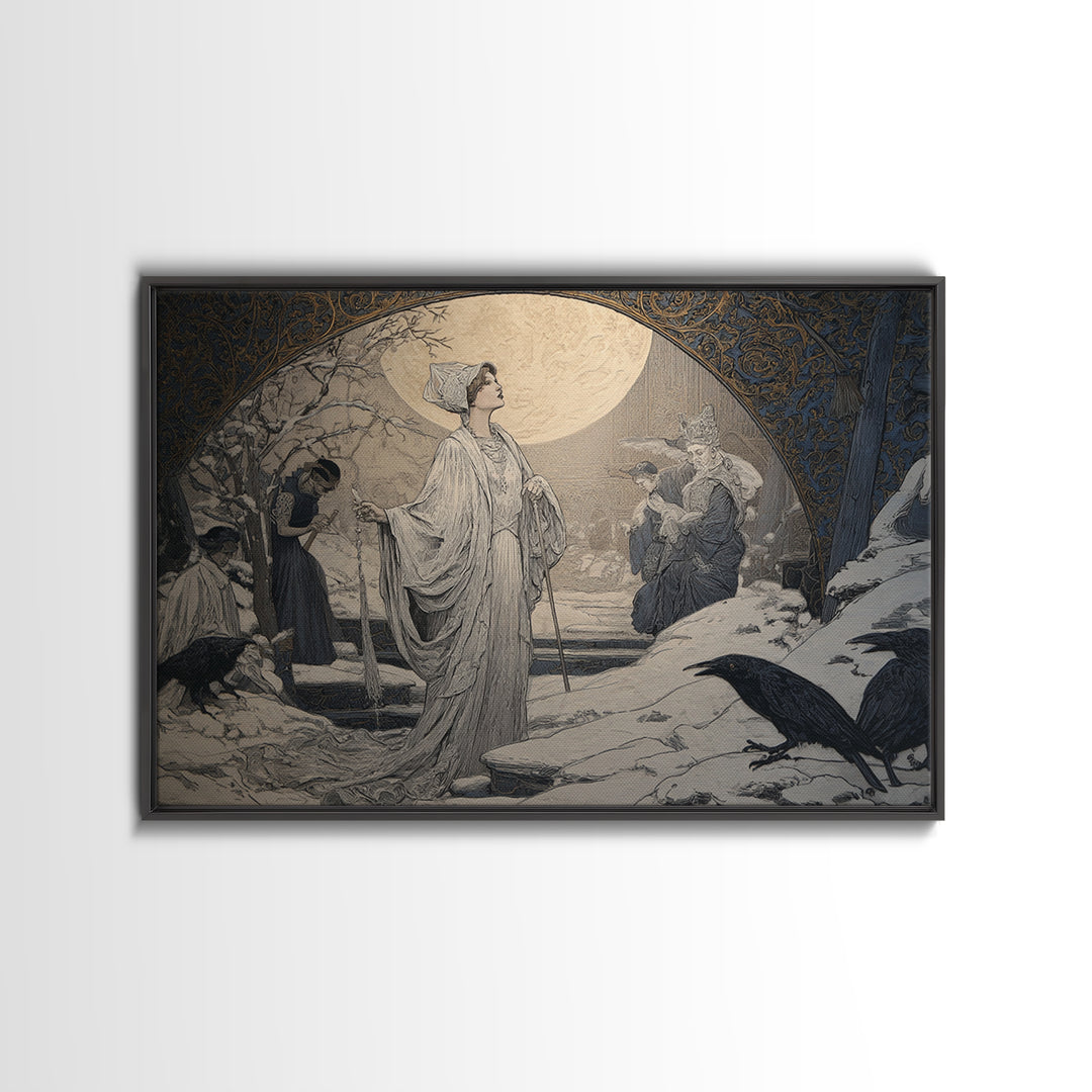 The Moonstone Amulet, Symbolist Death Art, Landscape Wall Art, Dark Halloween Decor, Framed Canvas Print, Halloween Wall Art