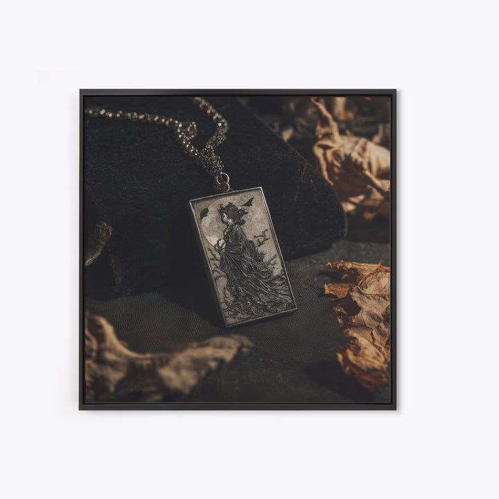 The Moonstone Amulet, Symbolist Etching Art, Square Wall Art, Dark Fantasy Wall Art, Framed Canvas Print, Halloween Wall Art