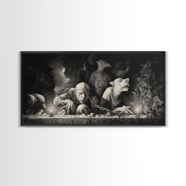 The Moonstone Amulet, Expressionist Nightmare Art, Wide Panoramic Art, Gothic Horror Wall Art, Canvas Print, Halloween Wall Art