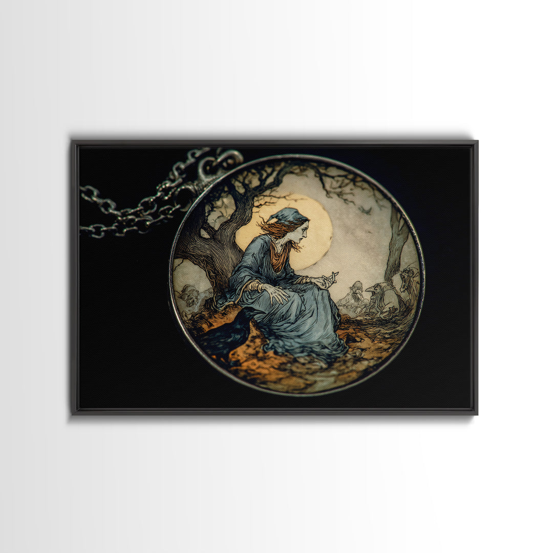The Moonstone Amulet, Gothic Storybook Art, Landscape Wall Art, Macabre Wall Art, Canvas Print, Halloween Wall Art, Dark Fantasy Art