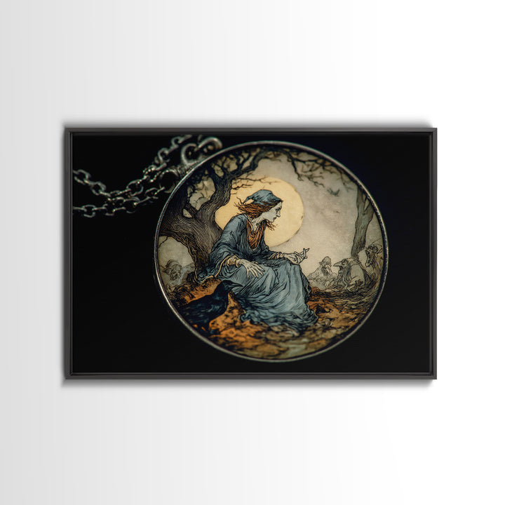 The Moonstone Amulet, Gothic Storybook Art, Landscape Wall Art, Macabre Wall Art, Canvas Print, Halloween Wall Art, Dark Fantasy Art