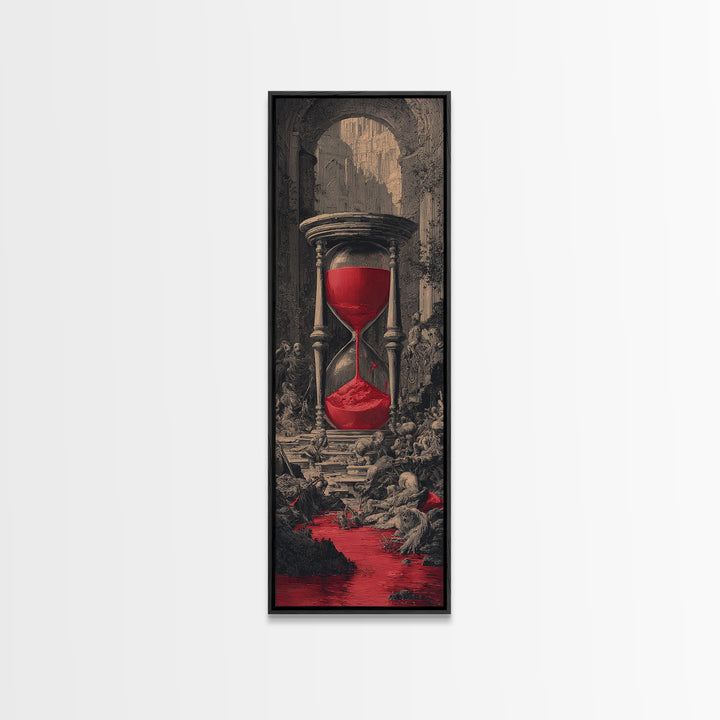 The Crimson Hourglass, Architectural Etching Art, Tall Narrow Wall Art, Macabre Wall Art, Framed Canvas Print, Horror Wall Art