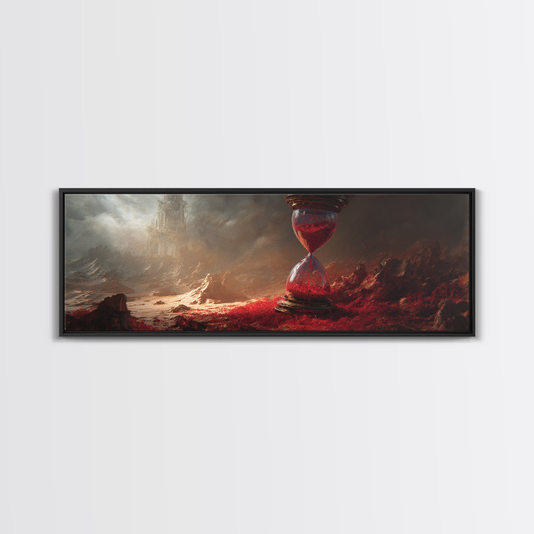 The Crimson Hourglass, Apocalyptic Romantic Art, Extra Wide Wall Art, Macabre Wall Art, Framed Canvas Print, Halloween Wall Art