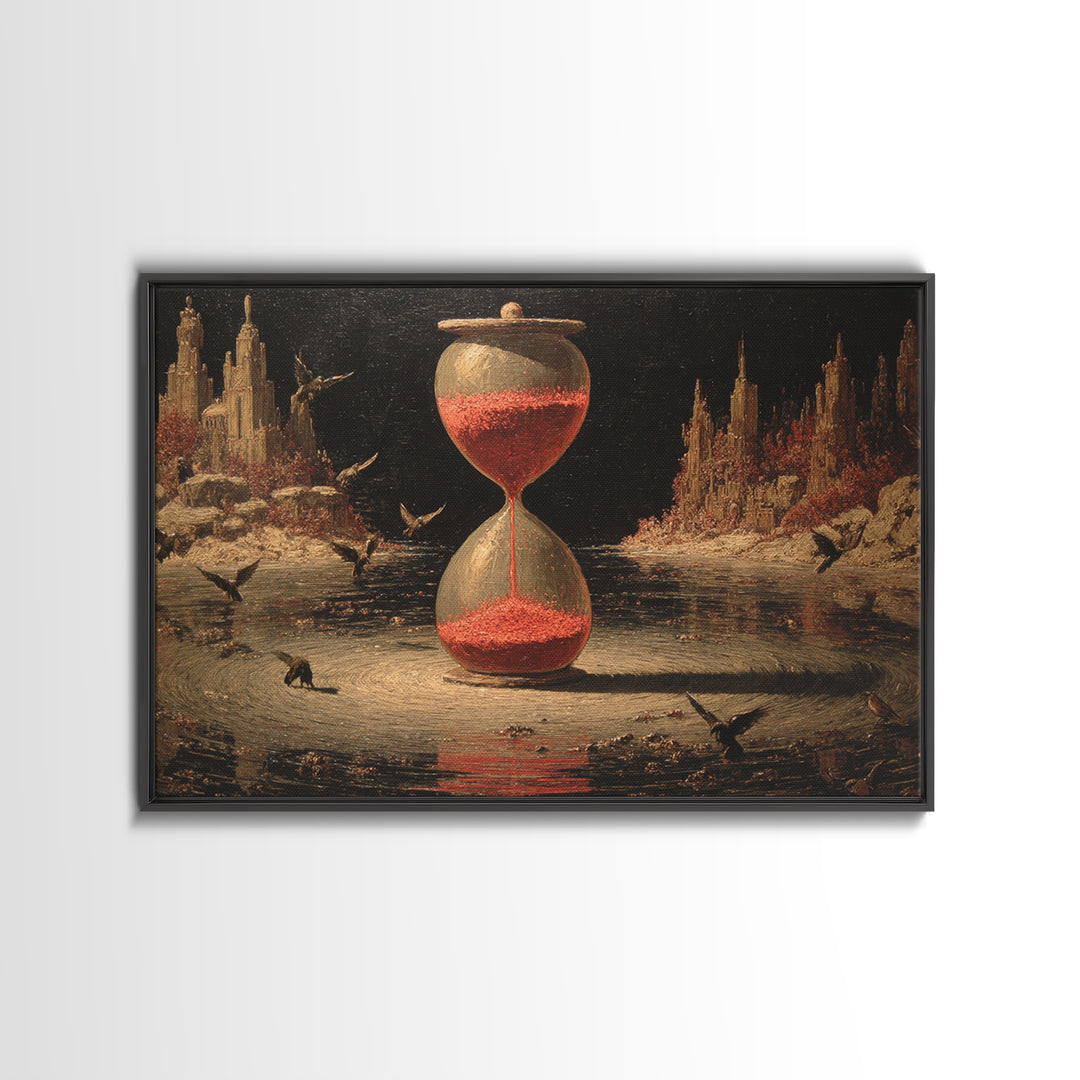 The Crimson Hourglass, Symbolist Gothic Landscape, Landscape Wall Art, Gothic Horror Wall Art, Framed Canvas Print, Halloween Wall Art