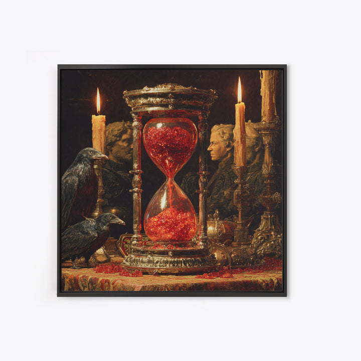 The Crimson Hourglass, Ornate Symbolist Art, Square Wall Art, Macabre Wall Art, Framed Canvas Print, Halloween Wall Art