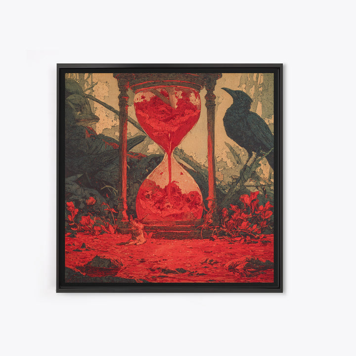The Crimson Hourglass, Symbolist Etching Art, Square Wall Art, Gothic Horror Wall Art, Canvas Print, Halloween Wall Art