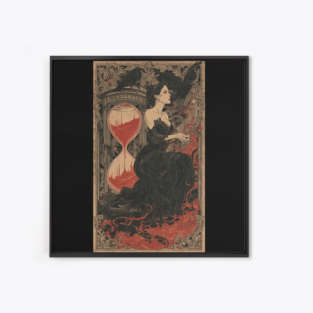 The Crimson Hourglass, Decadent Line Art, Square Wall Art, Macabre Wall Art, Canvas Print, Halloween Wall Art