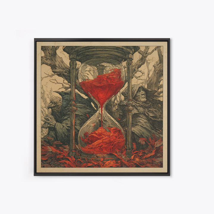The Crimson Hourglass, Gothic Storybook Art, Square Wall Art, Macabre Wall Art, Canvas Print, Halloween Wall Art, Seasonal Home Decor