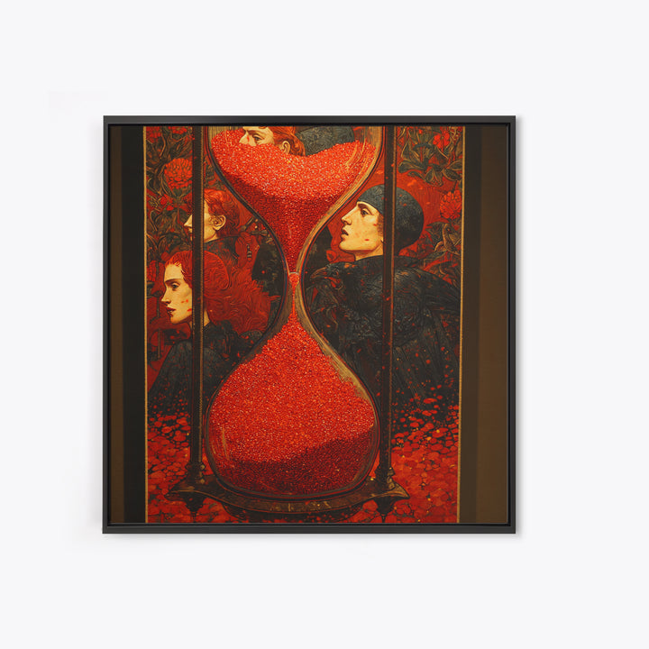 The Crimson Hourglass, Stained Glass Gothic Art, Square Wall Art, Dark Halloween Decor, Framed Canvas Print, Halloween Wall Art