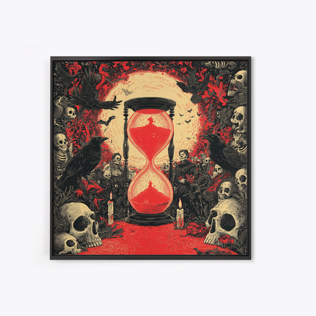 The Crimson Hourglass, Macabre Folk Print Art, Square Wall Art, Macabre Wall Art, Canvas Print, Halloween Wall Art