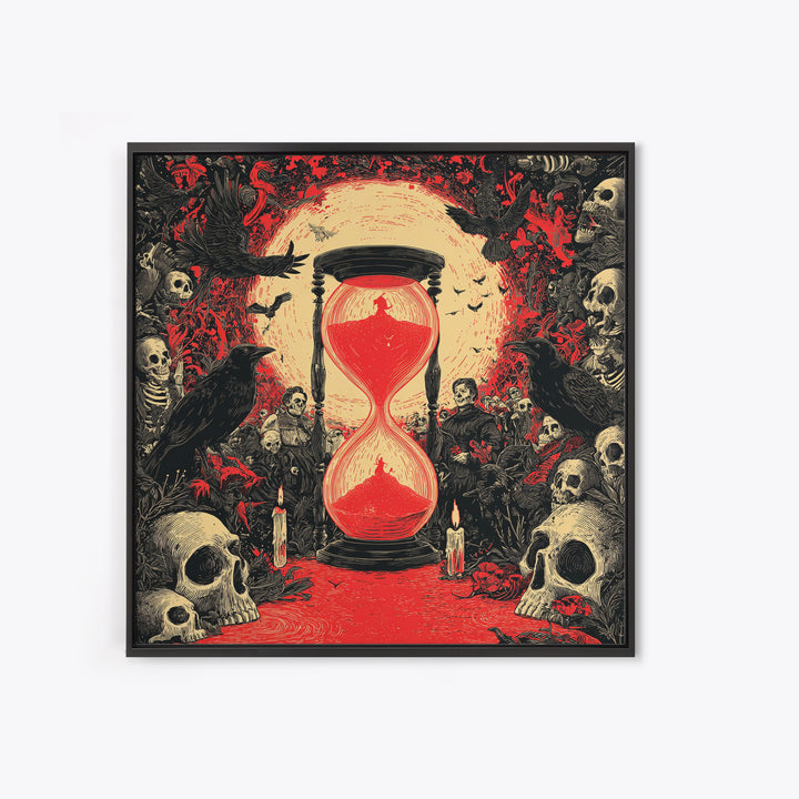 The Crimson Hourglass, Macabre Folk Print Art, Square Wall Art, Macabre Wall Art, Canvas Print, Halloween Wall Art