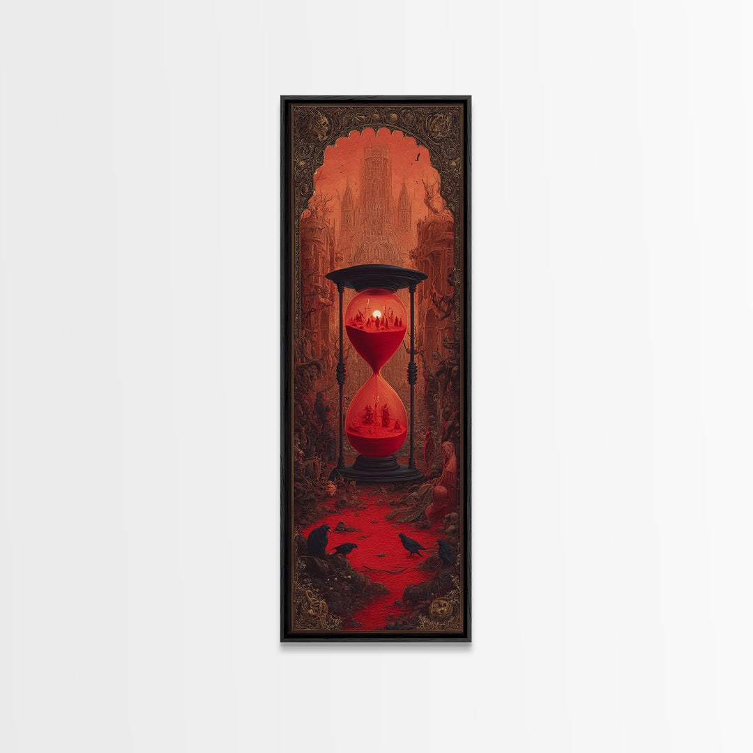 The Crimson Hourglass, Surreal Apocalyptic Art, Tall Narrow Wall Art, Gothic Horror Wall Art, Framed Canvas Print, Dark Fantasy Art