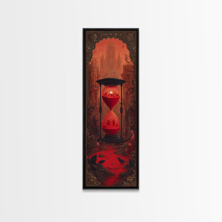 The Crimson Hourglass, Surreal Apocalyptic Art, Tall Narrow Wall Art, Gothic Horror Wall Art, Framed Canvas Print, Dark Fantasy Art