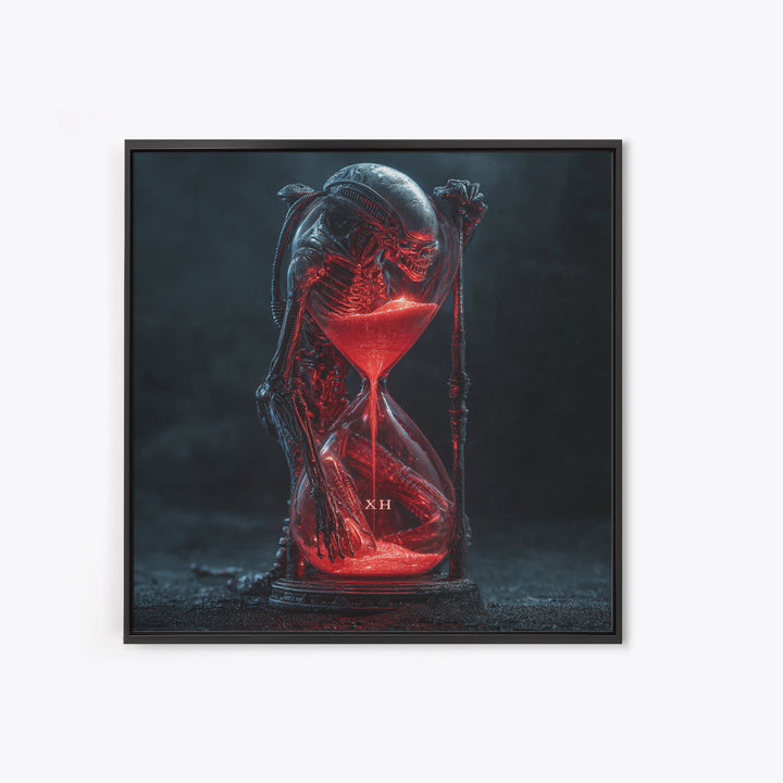 The Crimson Hourglass, Biomechanical Horror Art, Square Wall Art, Gothic Horror Wall Art, Framed Canvas Print, Halloween Wall Art