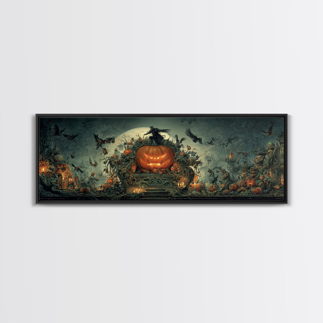 The Jack-O'-Lantern Throne, Medieval Grotesque Art, Extra Wide Wall Art, Dark Fantasy Wall Art, Framed Canvas Print